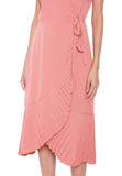Bertha Pleated Wrap Dress in Salmon