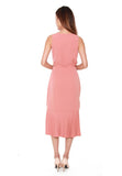 Bertha Pleated Wrap Dress in Salmon