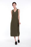 Angela Asymmetrical Gathered Drawstring Dress in Olive