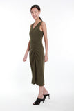 Angela Asymmetrical Gathered Drawstring Dress in Olive