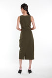 Angela Asymmetrical Gathered Drawstring Dress in Olive