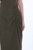 Angela Asymmetrical Gathered Drawstring Dress in Olive