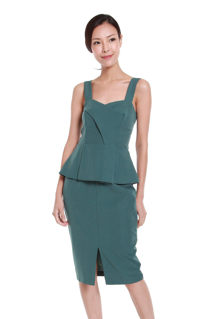 Jessica Center Slit Peplum Dress in Emerald Mint Ooak Jessica Center Slit Peplum Dress in Emerald Mint Ooak
