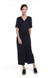 Delilah Asymmetrical Button Down Dress in Navy