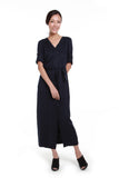 Delilah Asymmetrical Button Down Dress in Navy