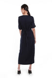 Delilah Asymmetrical Button Down Dress in Navy