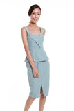 Jessica Center Slit Peplum Dress in Sky Blue