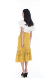 Elena Pleated Layer Ruffle Skirt in Mustard