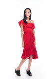 Sierra Off Shoulder Ruffle Top in Red