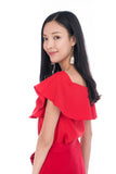 Sierra Off Shoulder Ruffle Top in Red