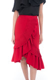 Elena Pleated Layer Ruffle Skirt in Red