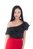 Sierra Off Shoulder Ruffle Top in Black