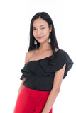 Sierra Off Shoulder Ruffle Top in Black