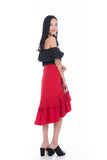 Elena Pleated Layer Ruffle Skirt in Red