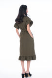 Jaida Ruffle Detail Sleeved Dress in Olive