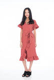 Jaida Ruffle Detail Sleeved Dress in Dusty Pink