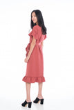 Jaida Ruffle Detail Sleeved Dress in Dusty Pink