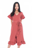 Jaida Ruffle Detail Sleeved Dress in Dusty Pink