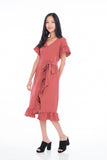Jaida Ruffle Detail Sleeved Dress in Dusty Pink
