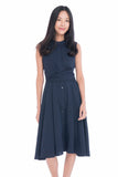 Lillie Mandarin Collar Button Skater in Navy