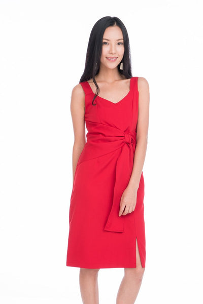 Maia Knot Tie Midi in Red