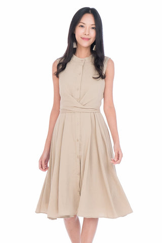 Lillie Mandarin Collar Button Skater in Sand