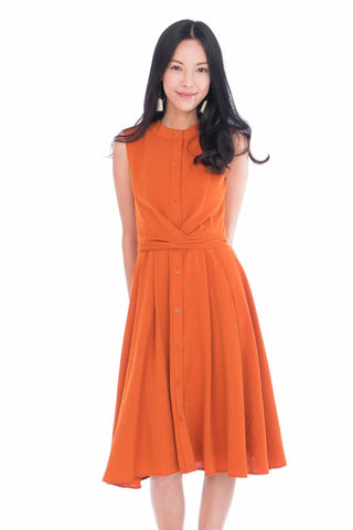 Lillie Mandarin Collar Button Skater in Rust