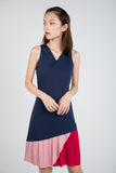 Quin Tri Colour Block Pleated Dress in Navy