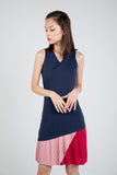 Quin Tri Colour Block Pleated Dress in Navy