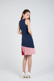 Quin Tri Colour Block Pleated Dress in Navy