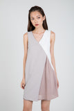 Sara Pleated Colour Block Shift in Nude