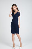 Faye Offshouler Crochet Lace Midi in Navy
