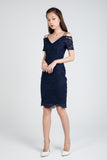 Faye Offshouler Crochet Lace Midi in Navy