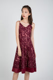 Cher Organza Lace Satin Skater in Wine