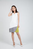 Quin Tri Colour Block Pleated Dress in Cream