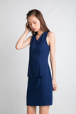 Delco V Neck Peplum Dress in Navy