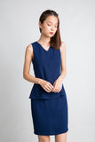 Delco V Neck Peplum Dress in Navy