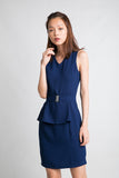 Delco V Neck Peplum Dress in Navy