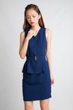 Delco V Neck Peplum Dress in Navy