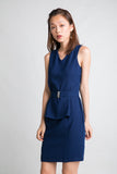 Delco V Neck Peplum Dress in Navy