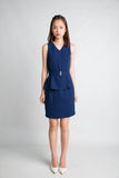 Delco V Neck Peplum Dress in Navy