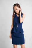 Delco V Neck Peplum Dress in Navy