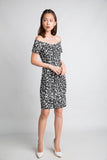 Ava Off Shoulder Prints Dress In Black