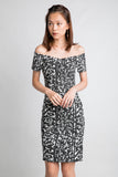 Ava Off Shoulder Prints Dress In Black
