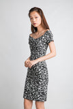 Ava Off Shoulder Prints Dress In Black