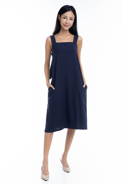 Faye Tie Back Dress in Navy