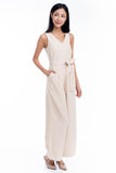 Sandra V Neck Sash Jumper In Biege