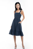 Cara Ruffle Hem Skater Dress in Blue