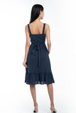 Cara Ruffle Hem Skater Dress in Blue