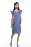 Loise Pleated Ruffle Midi Dress in Blue